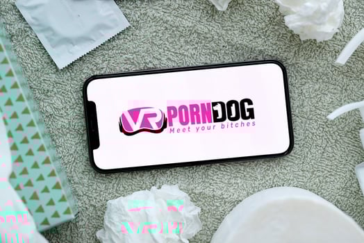 KYIV, UKRAINE - JANUARY 23, 2024 VRPornDog adult content website logo on display of iPhone 12 Pro photo