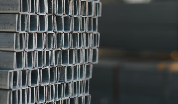 stack of square steel pipes for construction supplies.thailand photo