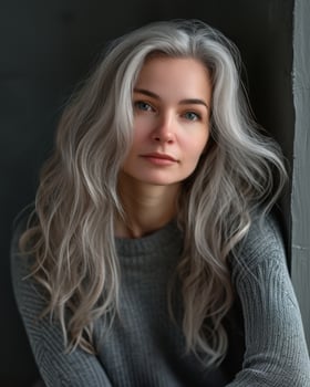 Woman With Gray Hair and Gray Sweater photo
