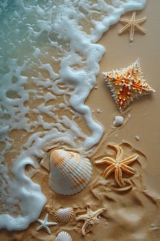Starfish and Seashells on Sandy Beach photo