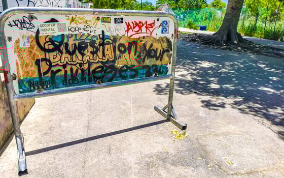 Playa del Carmen Quintana Roo Mexico 2023 Barrier for vehicles on pedestrian street in Mexico. photo