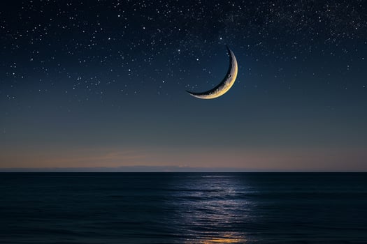 Crescent Moon Over Ocean at Night Background photo