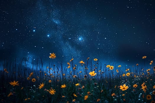 Night Sky with Flowers and Stars Background photo