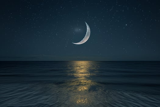 Moon and Crescent over Ocean at Night Background photo