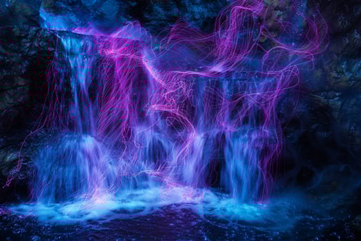 Waterfall with Purple Lights and Water photo