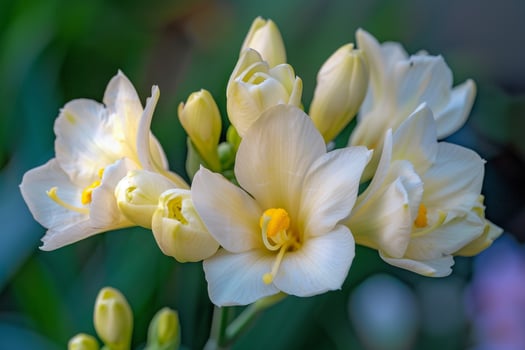 Bunch of White Flowers with Yellow Centers CloseUp Background photo