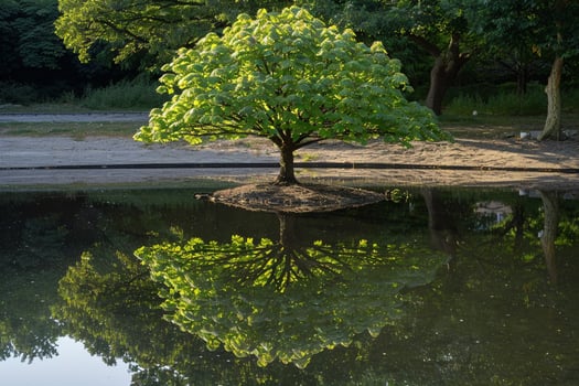 Tree with Reflection in Water, Natural Background photo