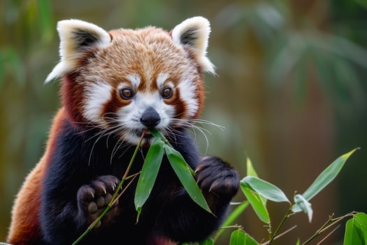 Red Panda Eating Bamboo in Wild with Natural Background photo