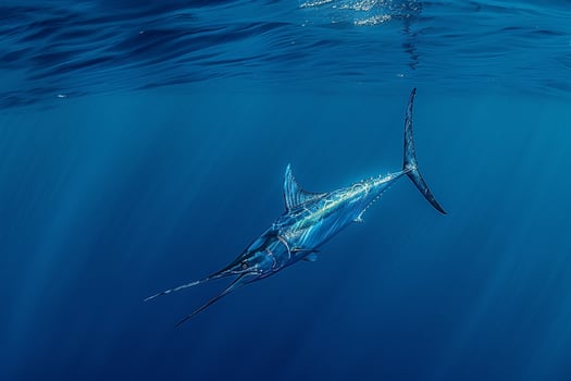 Blue Marlin Fish Swimming in Ocean Background photo