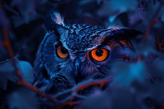 Owl in the Dark with Orange Eyes, Background photo