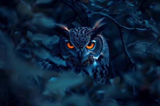 Owl in the Dark with Glowing Eyes, Background photo