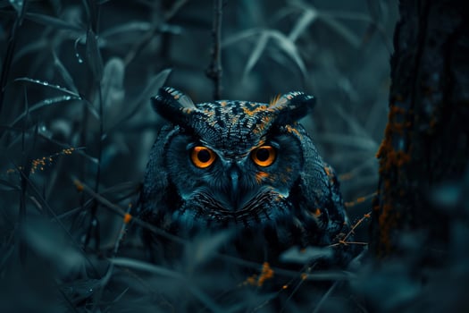Owl with Orange Eyes in the Dark, Background photo