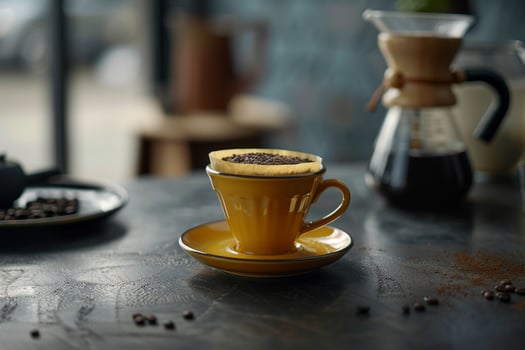 A coffee cup sitting on a table background photo