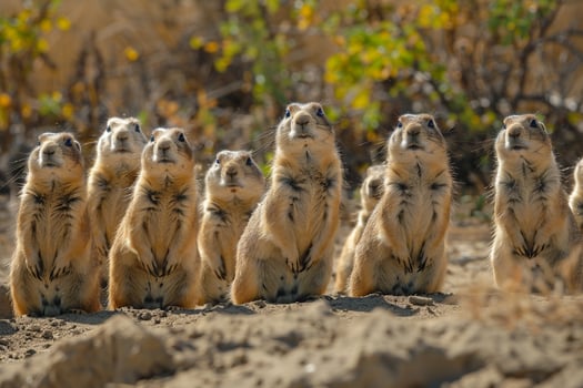 Group of Ground Squirrels Stand in a Line Background photo