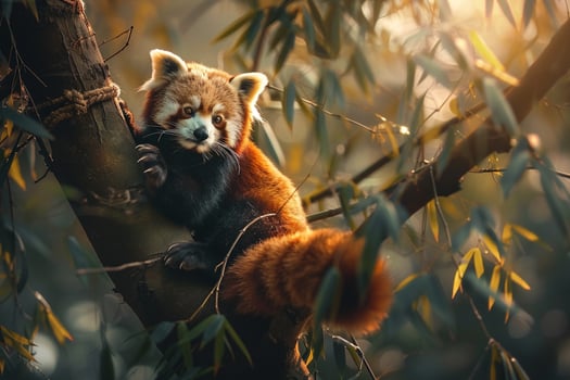 Red Panda Sitting on Tree Branch Background Nature photo