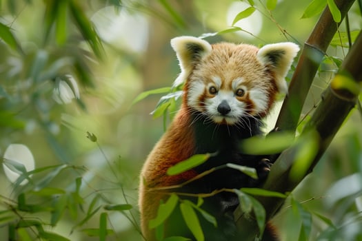Red panda sitting in tree photo