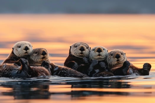 Four Sea Otters Sitting on Water Background photo