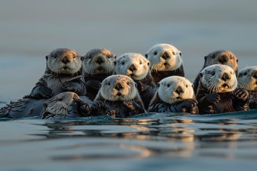 Group of Sea Otters in Water Background photo