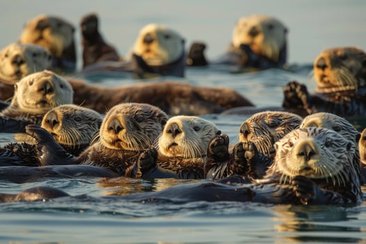 Sea Otters Swimming in Ocean Background photo