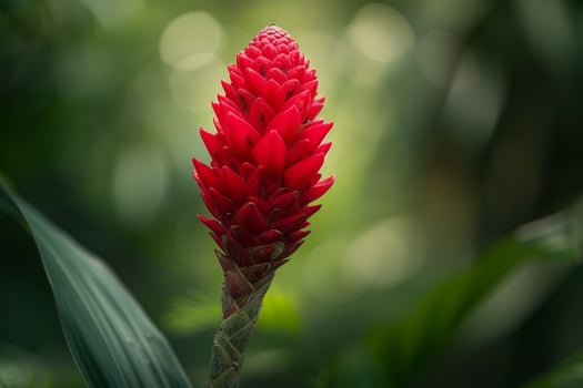 Red Flower Growing in Middle of Green Plant Background photo