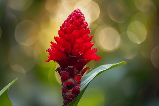 Red Flower in Middle of Green Plant Background photo