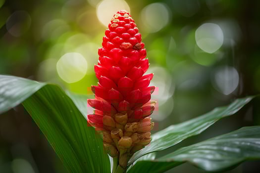 Red Flower on Plant Background photo