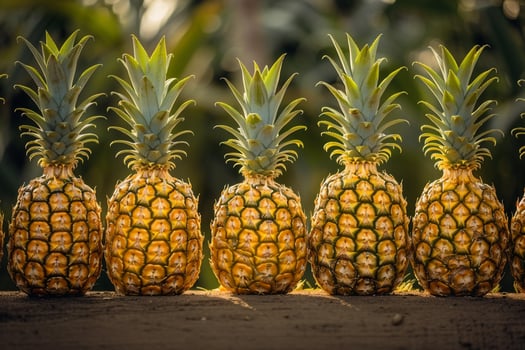 a row of pineapples are lined up in a row photo