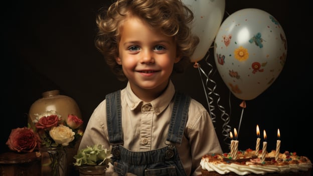 Birthday Boy With Cake and Balloons photo