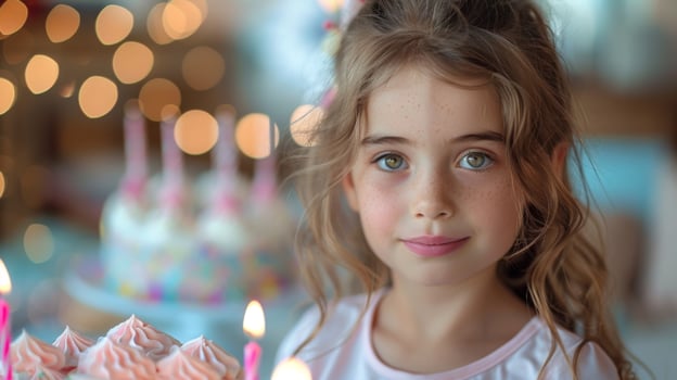 Little Girl with Birthday Cake and Candles photo