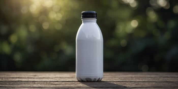 A white, shiny metal water bottle with a black cap, presented in a lifelike packaging mockup. photo