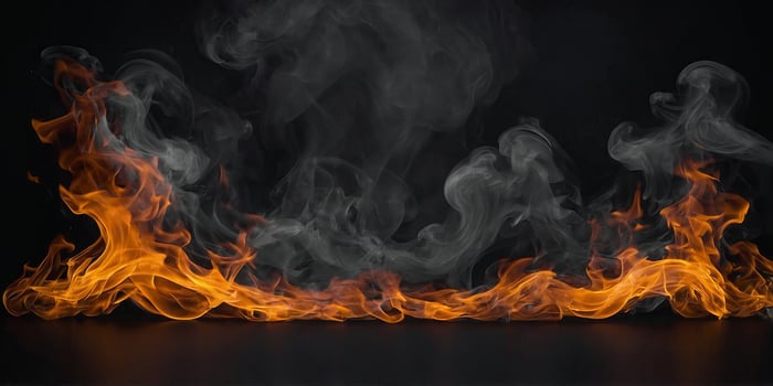 Abstract flames of fire with burning smoke on black background for products display. photo