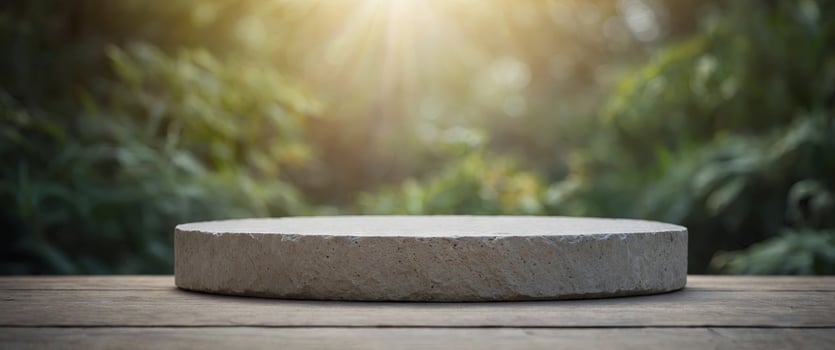 Empty podium in natural showcase White stone pedestal in stage for product display presentation. photo