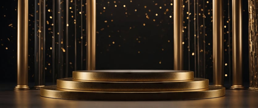 Gold podium with black silk background Luxury display stage, premium product presentation. photo