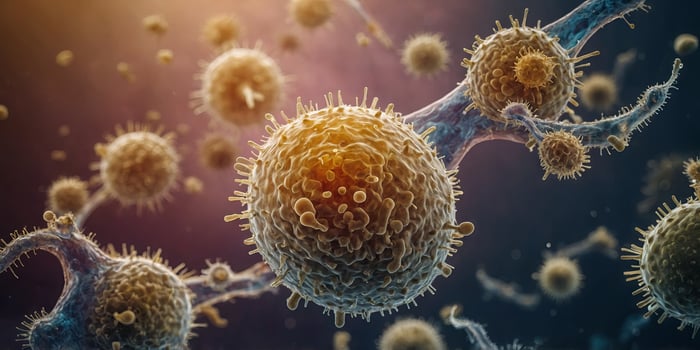 Macro view of healthy gut bacteria and microbes. photo