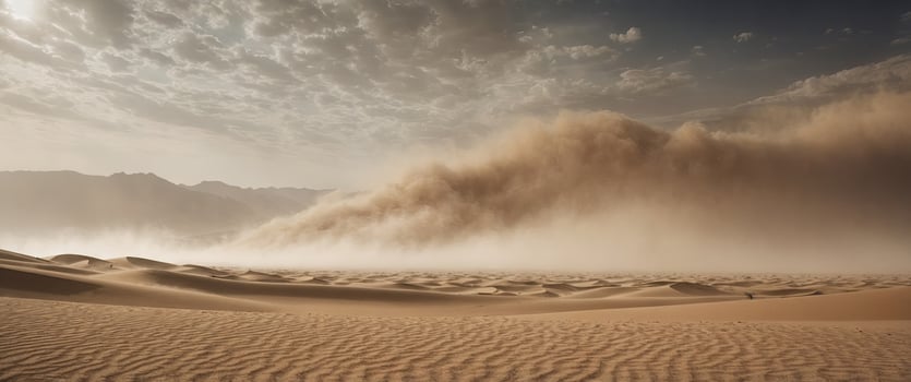 Nature and landscape concept Landscape background of dramatic sand storm in desert during daytime. photo