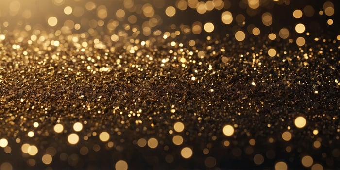 Shimmering gold glitter dust background, sparkling and luminous. photo