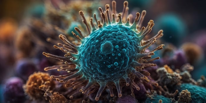 microscopic cell with many different colors. photo