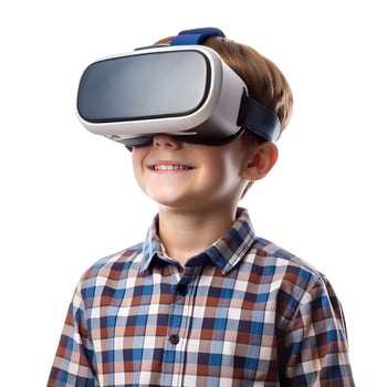a boy wearing a virtual reality headset photo