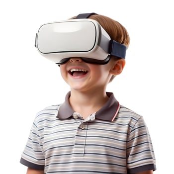 a boy wearing a virtual reality headset photo