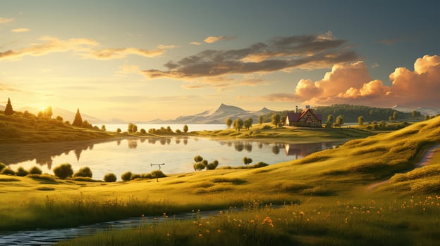 Sunset Over Lake Painting photo