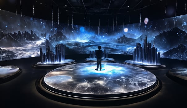 In a futuristic museum, holograms vividly depict the history of the country, showcasing its evolution and the profound changes it has undergone over time.Generated image photo