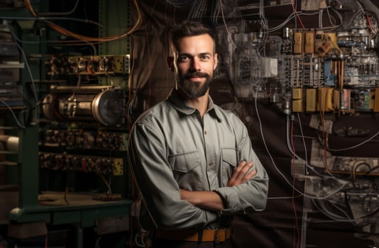 In this striking portrait, a modern engineer exudes professionalism, showcasing confidence, technical expertise, and dedication in a contemporary workplace, embodying the essence of photo