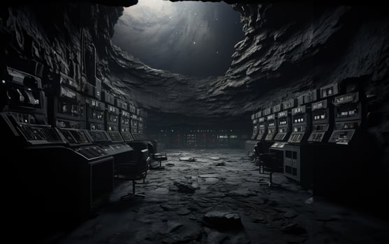 A crashed spaceship on the lunar surface is a haunting reminder of the dangers of space exploration.Generated image photo