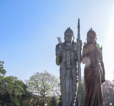 Big statue of Lord Sita Ram near Delhi International airport, Delhi, India, Lord Ram and Sita big statue touching sky at main highway Mahipalpur, Delhi photo