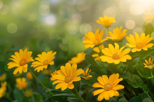 yellow flowers in the sun with a blurry background photo