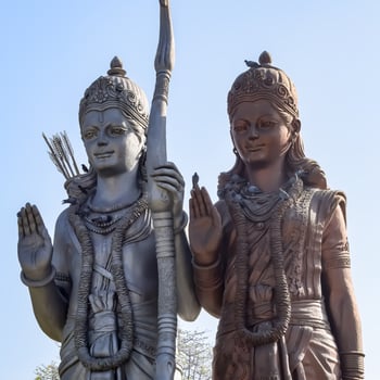 Big statue of Lord Sita Ram near Delhi International airport, Delhi, India, Lord Ram and Sita big statue touching sky at main highway Mahipalpur, Delhi photo