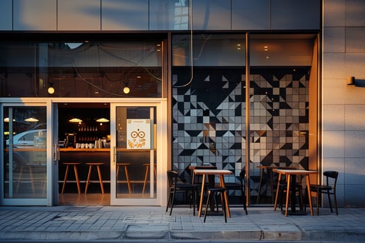 Restaurant with Tables and Chairs Outside Background photo