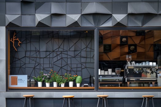 Coffee Shop Window with Black Wall Background photo