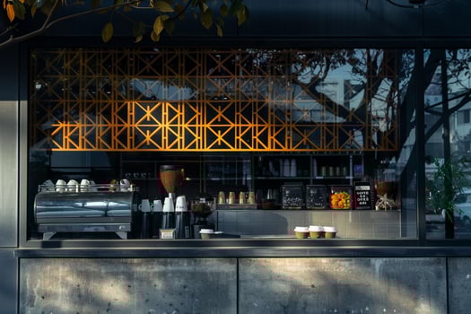 Coffee Shop Window Made of Concrete Background photo