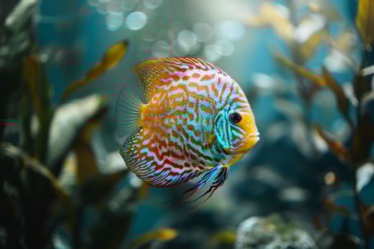 Colorful Discus Fish Swimming in Water Background photo